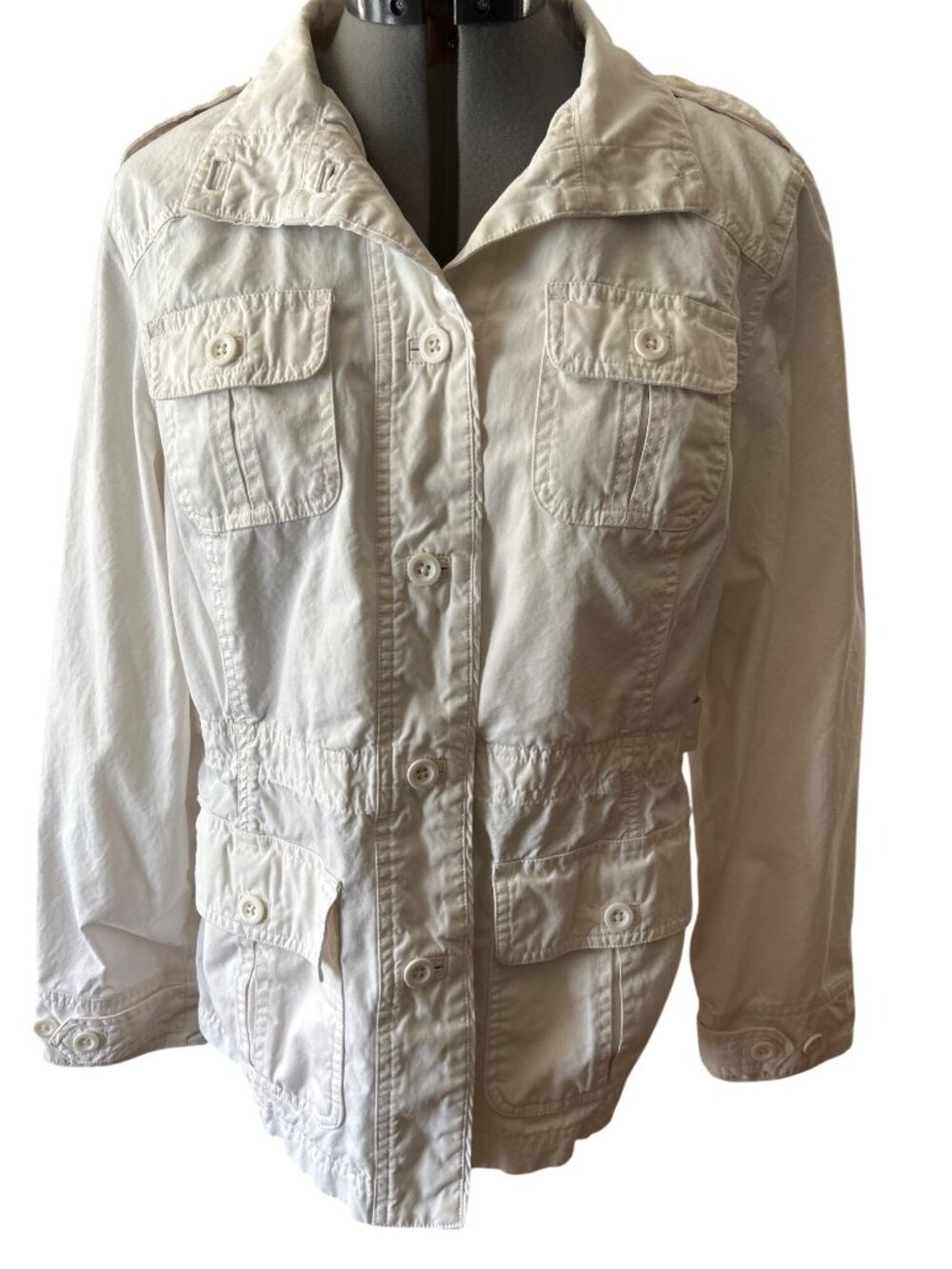 L.L. Bean Womens Off White Button Down Long Sleeve Utility Jacket M-REG